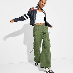 Olive Green Wide Leg Cargo Pants